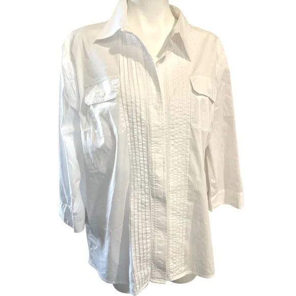 Women’s Alia button front, pintucked white shirt, pleated back, like new, SZ 18 - Picture 7 of 12